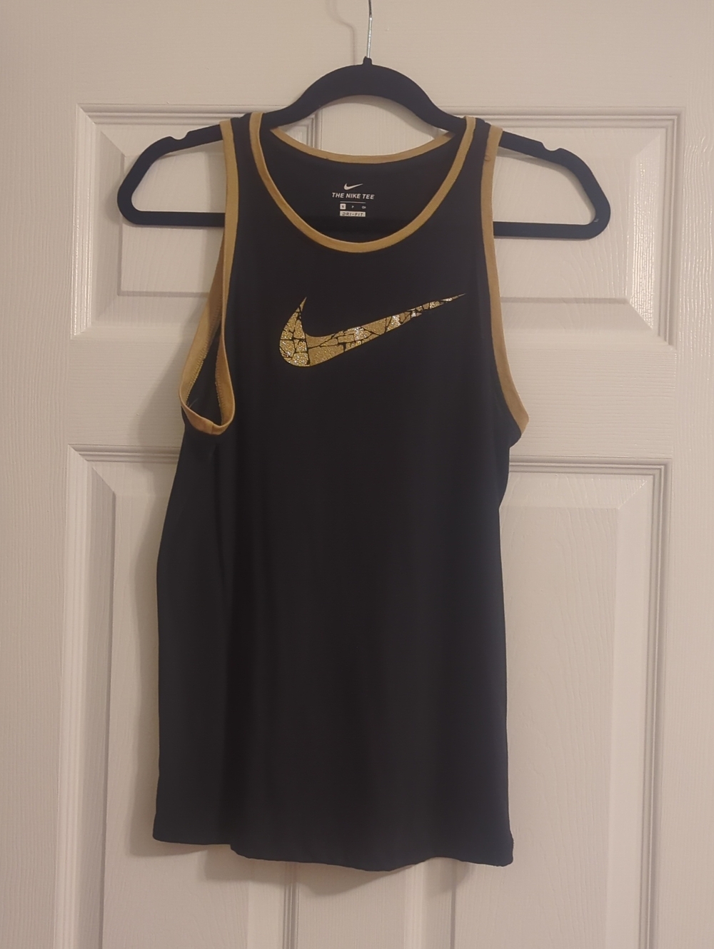 Nike Black Tank with Gold Trim & Cracked Gold Swoosh